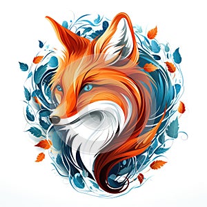 Decorative art style image of fox isolated on white background