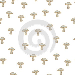 Decorative autumn seamless food pattern with isolated little beige Leccinum scabrum mushroom shapes