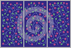 Decorative background apples. Triptych floral ornament