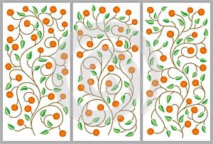 Decorative background oranges. Triptych floral ornament