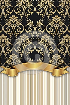 Decorative background with vintage patterns and ribbon.