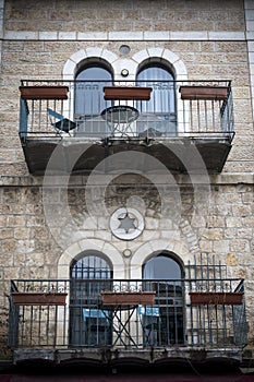 Decorative balconies on building in Jerusalem in Israel