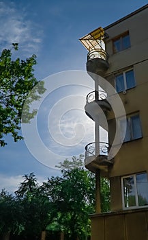 Decorative balconies and windows with gates of old city center house architectural, architecture, building, culture, detail, europ