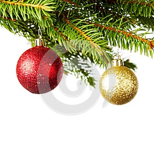 Decorative balls on fir