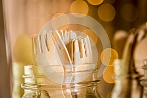 Decorative Bamboo Fork in Clear Jar with blur Lighting