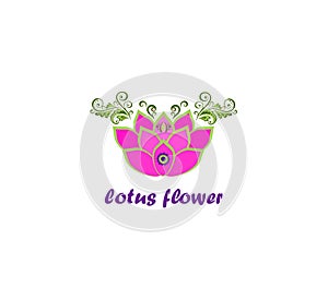 Decorative beautiful pink or viva magenta Lotus  flower with third eye for logo template, beauty, wellness and spa salon signboard
