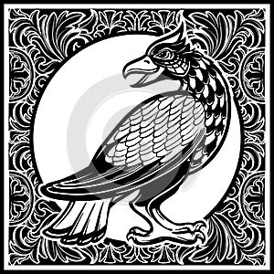 Decorative bird. Medieval gothic style concept art.