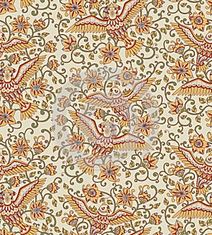 Decorative birds in flowers color 2 seamless pattern
