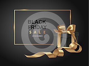 Black friday sale design template. Black background with present