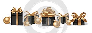 DEcorative black gift boxes and golden balls