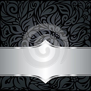 Decorative black & silver floral luxury wallpaper background
