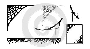 Decorative black spider web corner and border vector elements for design projects