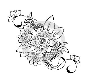 Decorative, it is black a white pattern with the image of flowers, leaves and curls