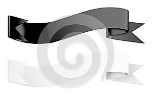 Decorative Black and White Ribbon Banners. 3d Rendering