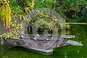 Decorative boat with lots of flowers