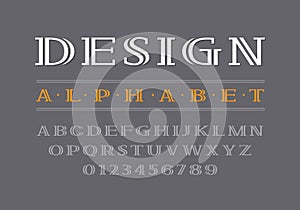 Decorative bold serif font. Uppercase letters and numbers