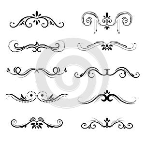 Decorative borders and frame set, vignette elements isolated on white background