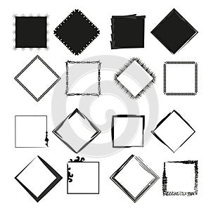 Decorative borders Vector collection. Assorted frames set. Monochrome square design.