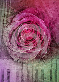 Roses bouquet with piano keys card
