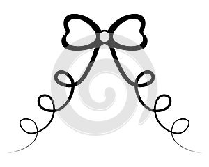 Decorative bow with threads in the form of a spiral. Decoration for gift surprise. Doodle style