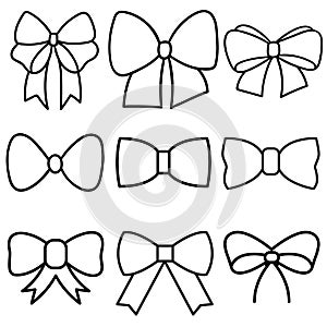 Decorative bows vector icon set. bow illustration sign collection. ribbon symbol. accessory logo.