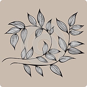 Decorative branch with leaves, hand-drawing. Vector illustration