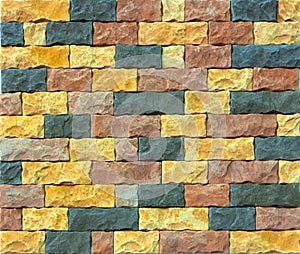 Decorative brick wall from concrete facing tiles as background or texture