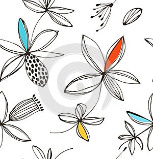 Decorative bright floral seamless pattern. Vector summer background with fantasy flowers.