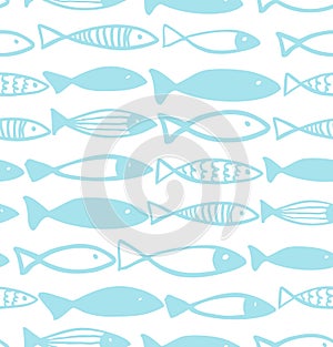 Decorative bright pattern with fish. Seamless marine background.