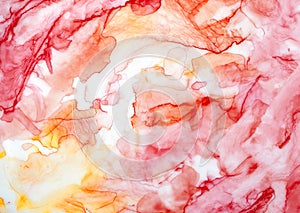 Decorative bright red watercolor backdrop with shapeless chaotic brush strokes photo