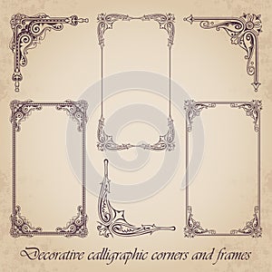 Decorative calligraphic corners and frames - vector set
