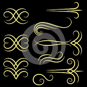 Decorative calligraphic elements. Vintage swirly ornaments. Retro design and decoration elements. Vector illustration.