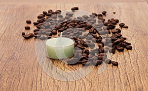 Decorative candles on a beautiful wooden background