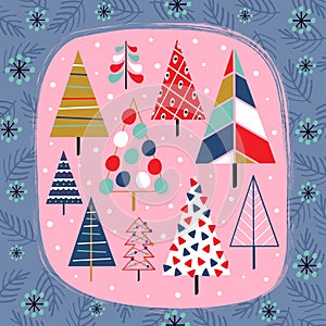 Decorative card with beautiful christmas trees