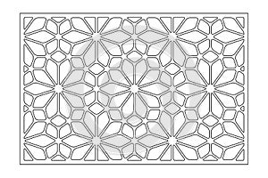 Decorative card for cutting. Arabic linear mosaic pattern. Laser cut. Ratio 3:2. Vector illustration