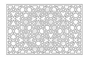 Decorative card for cutting. Geometric arabic mosaic pattern. Laser cut. Ratio 2:3. Vector illustration