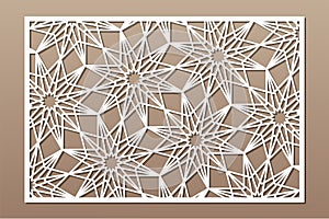 Decorative card for cutting. Geometric linear flower pattern. Laser cut. Ratio 2:3. Vector illustration