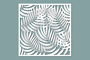 Decorative card for cutting. Palm leaf pattern. Laser cut.