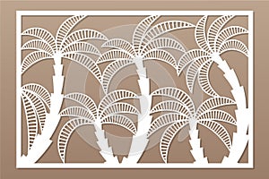 Decorative card for cutting. Palm leaf pattern. Laser cut panel. Ratio 2:3. Vector illustration