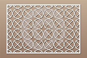 Decorative card for cutting. Recurring Artistic Arab Mosaic pattern. Laser cut. Ratio 3:2. Vector illustration