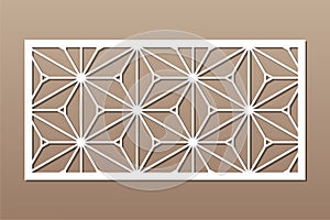 Decorative card for cutting. Recurring geometric mosaic pattern. Laser cut. Ratio 1:2. Vector illustration