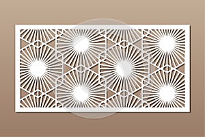 Decorative card for cutting. Recurring linear geometric mosaic pattern. Laser cut. Ratio 1:2. Vector illustration