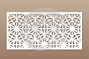 Decorative card for cutting. Recurring linear geometric mosaic pattern. Laser cut. Ratio 1:2. Vector illustration