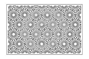 Decorative card for cutting. Recurring linear geometric mosaic pattern. Laser cut. Ratio 3:2. Vector illustration