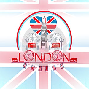 decorative card with flag and icons of London
