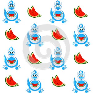 Decorative cartoon dragon with a slice of watermelon seamless pattern