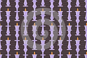 Decorative old interior flat candle with a candlestick. Vector seamless pattern.