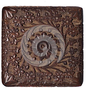 Decorative carved wood panel isolated
