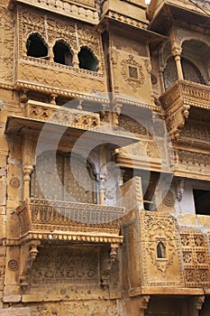 Decorative carving on traditional haveli, Jaisalmer, India