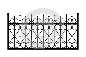 Decorative cast iron wrought fence silhouette with artistic forging isolated on white background.
